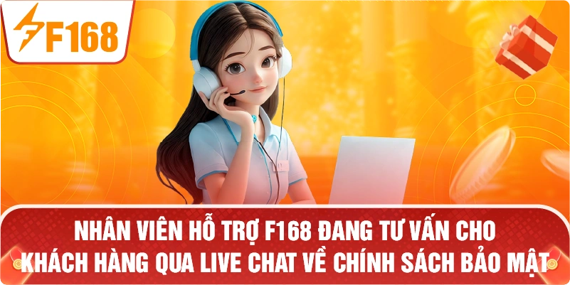 nhân viên hỗ trợ F168 đang tư vấn cho khách hàng qua Live Chat về chính sách bảo mật
